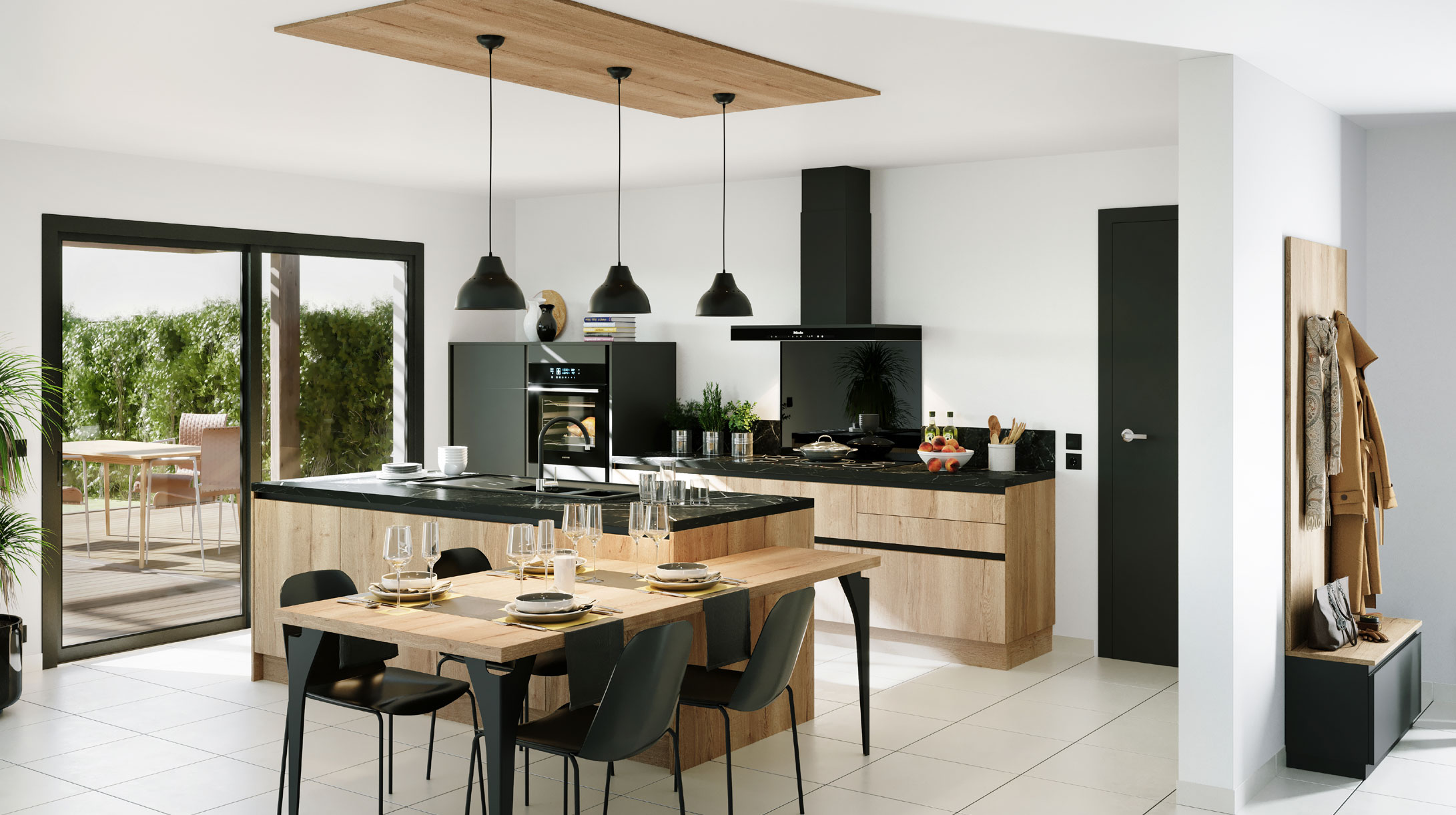 Cuisines sur mesure à Thiers Cuisines en bois et noir mat